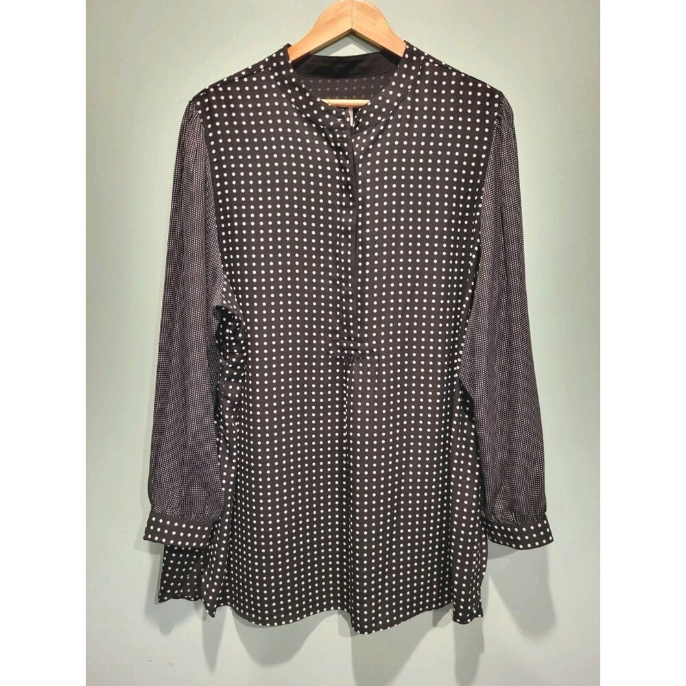 Black White Polkadot 1/2 Button Long Sleeve Tunic Blouse Anne Klein Sz 3X